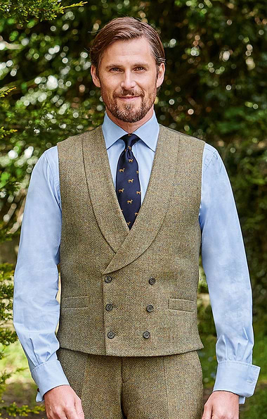 Men's Double Breasted Shetland Tweed Waistcoat