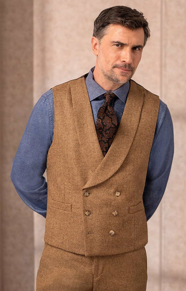 Men's Double Breasted Shetland Tweed Waistcoat