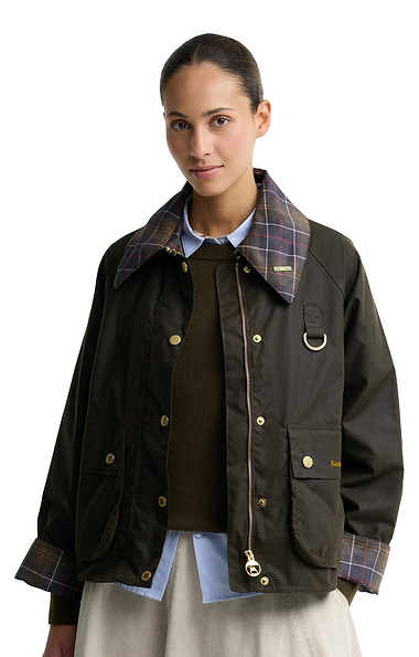Ladies Barbour Icons Tartan Collar Spey Wax Coat