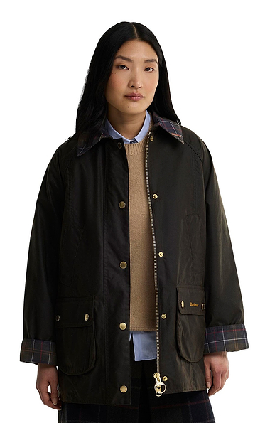 Ladies Barbour Tartan Collar Modern Beadnell Wax Coat