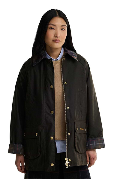 Ladies Barbour Tartan Collar Modern Beadnell Wax Coat