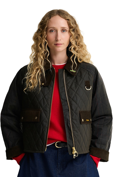 Ladies Barbour Icon Tartan Sleeve Spey Quilted Wax Coat
