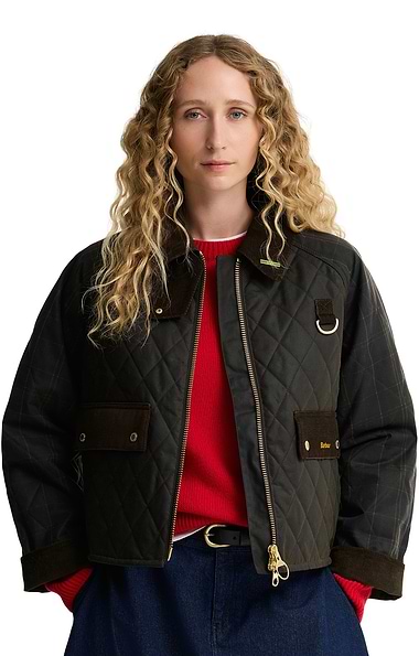 Ladies Barbour Icon Tartan Sleeve Spey Quilted Wax Coat