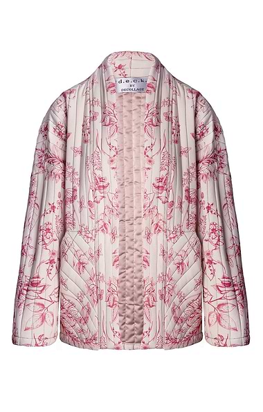 Ladies Damask Print Quilted Edge-to-Edge Jacket