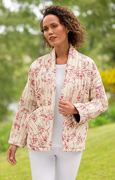 Ladies Damask Print Quilted Edge-to-Edge Jacket