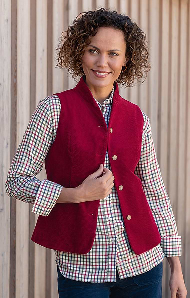 Ladies Washed Cord Scooped Waistcoat