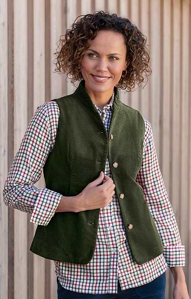 Ladies Washed Cord Scooped Waistcoat