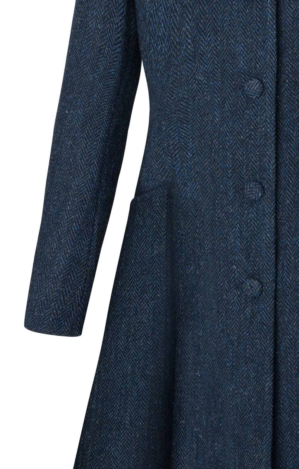 Ladies Harris Tweed® Zoe Pleat Back Coat, Navy - House of Bruar