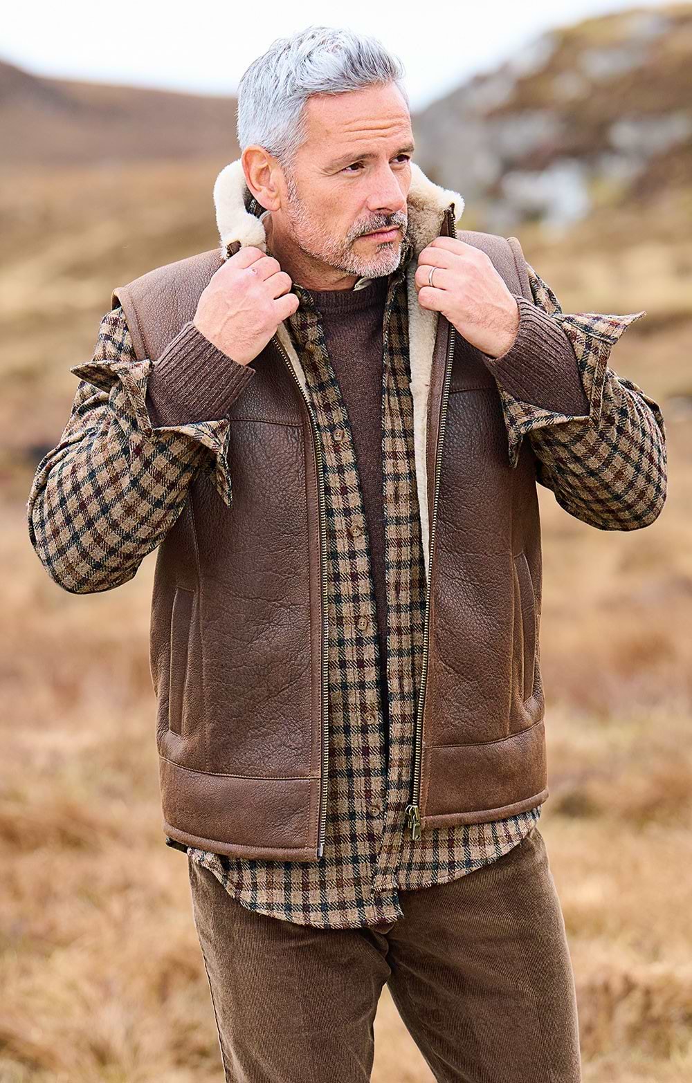 Mens Sheepskin Lined Leather Waistcoat - House of Bruar