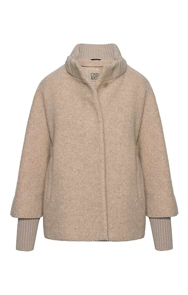 Ladies Cinzia Rocca Alpaca Wool Knit-Trim Short Coat