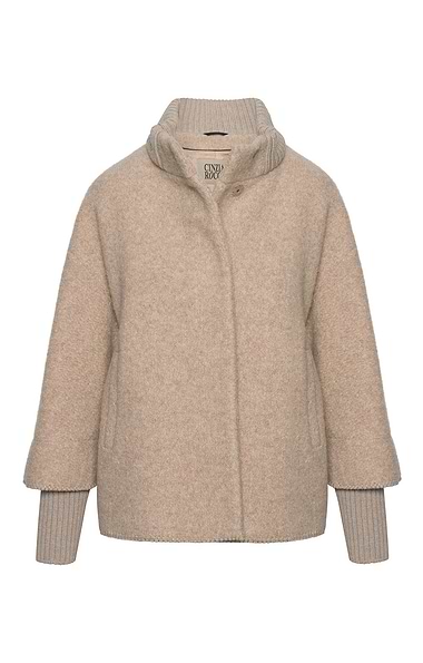 Ladies Cinzia Rocca Alpaca Wool Knit-Trim Short Coat