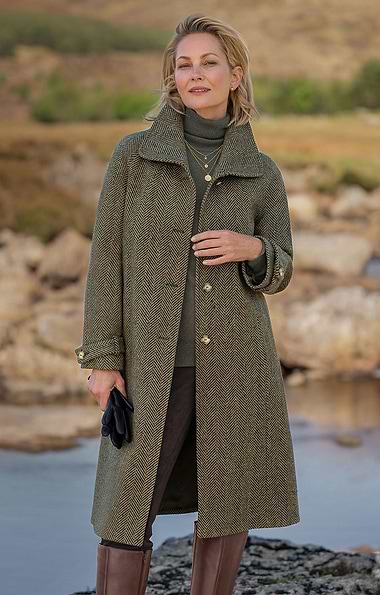 Ladies British Tweed Full Length Raglan Coat