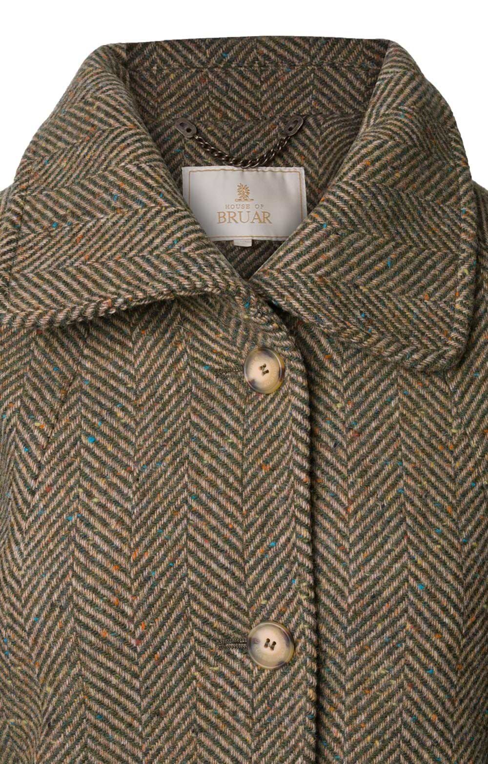 Ladies British Tweed Full Length Raglan Coat, Green - House of Bruar
