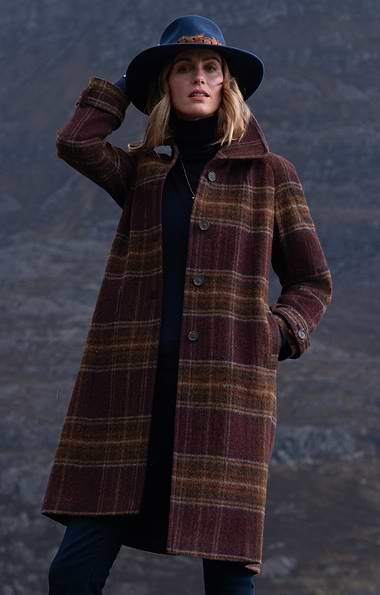 Ladies Tweed Longline Raglan Coat