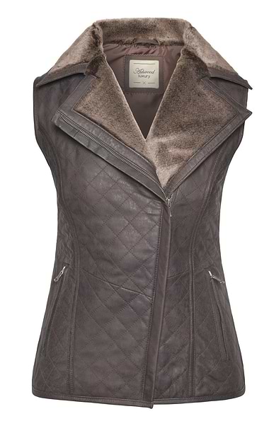 Ladies Distressed Leather Quilted Gilet