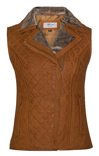 Ladies Distressed Leather Quilted Gilet