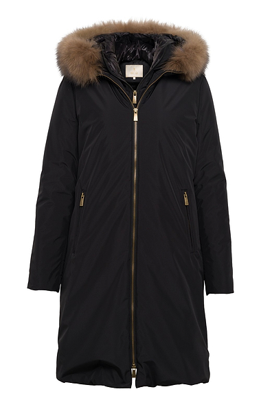 Ladies Three-Quarter Coat With Fur Trimmed Hood