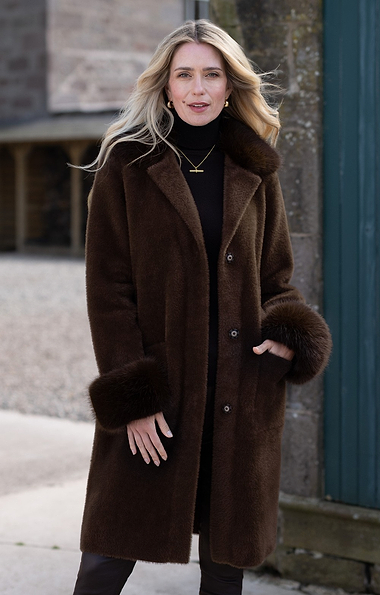 Ladies Faux Fur Trim Longline Coat
