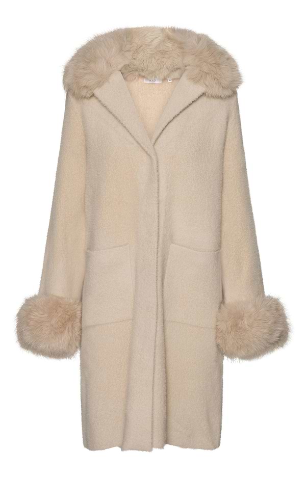 Ladies Faux Fur Trim Longline Coat