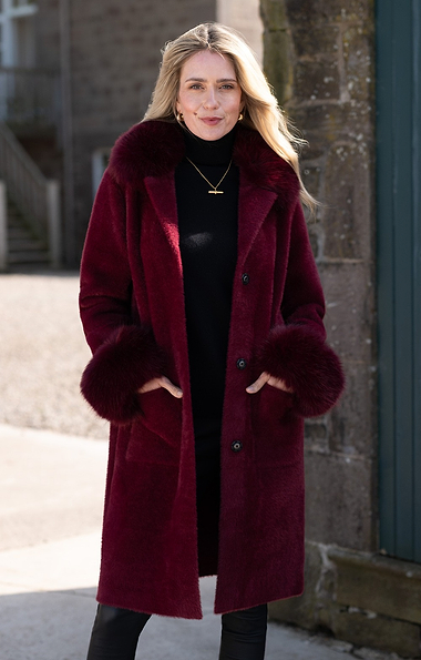 Ladies Faux Fur Trim Longline Coat