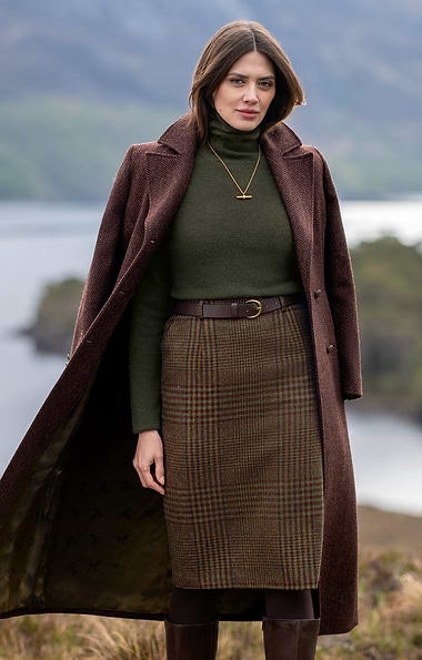 Ladies Tweed Double Breasted Coat with Belt