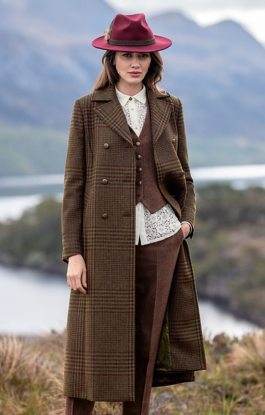 Ladies Tweed Double Breasted Coat with Belt