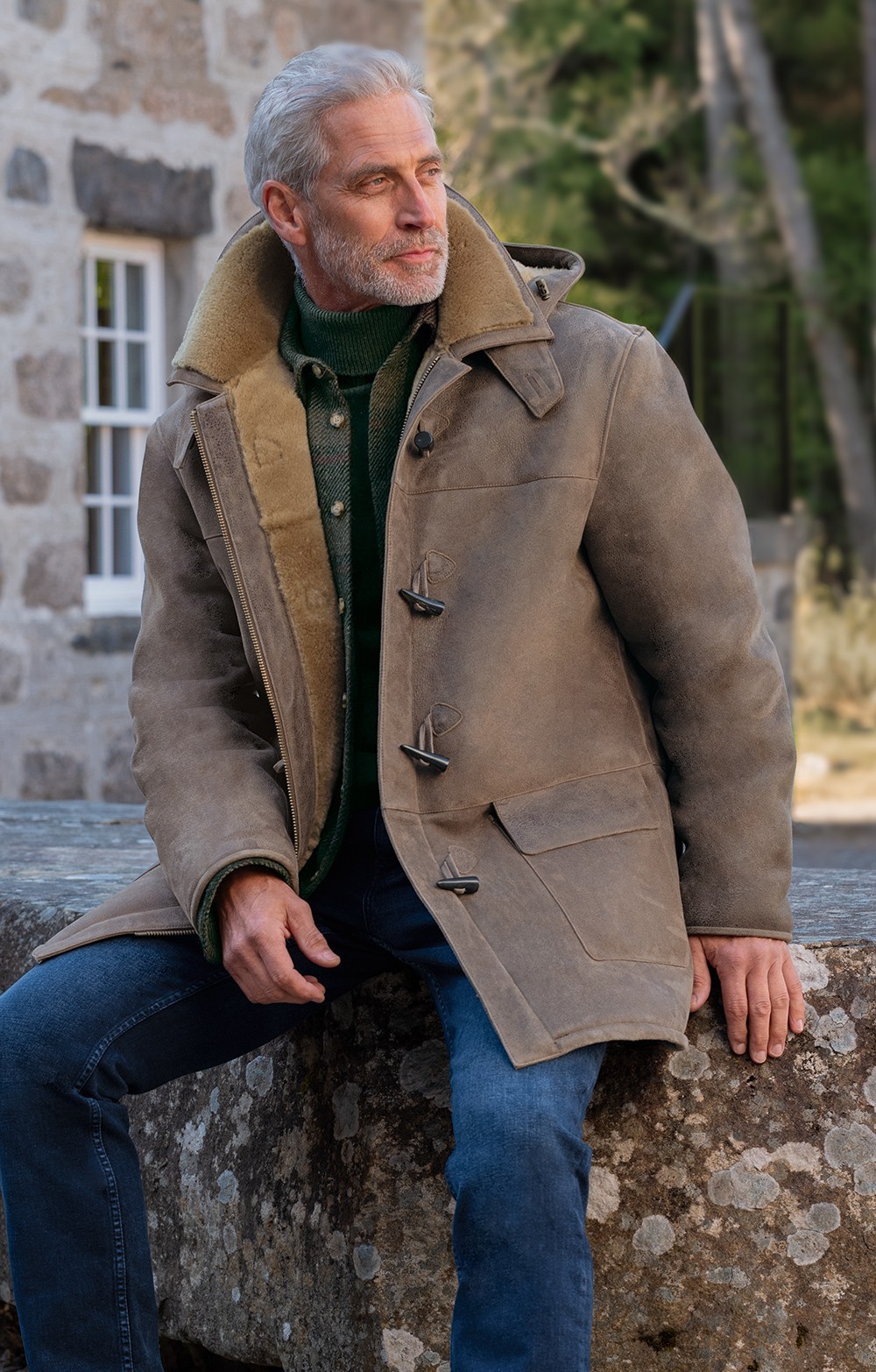 Mens Sheepskin Duffle Coat, Brown - House of Bruar