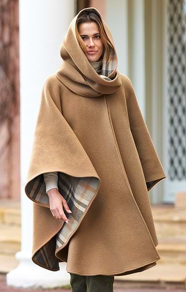 Ladies Wool Rich Double-Faced Hood Cape