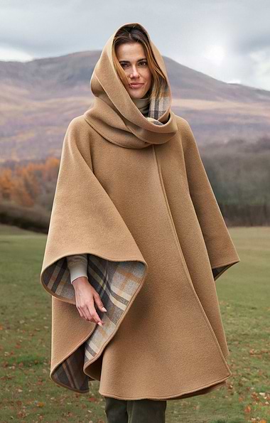 Ladies Wool Rich Double-Faced Hood Cape
