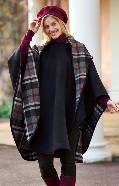 Ladies Wool Rich Double-Faced Hood Cape