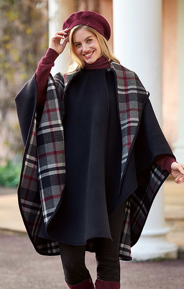 Ladies Wool Rich Double-Faced Hood Cape