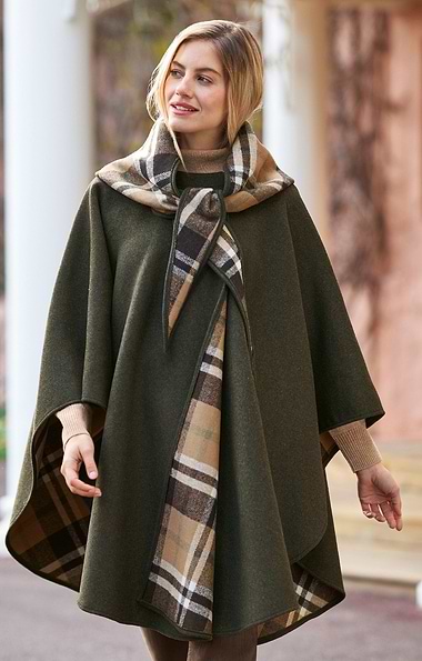 Ladies Wool Rich Double-Faced Hood Cape