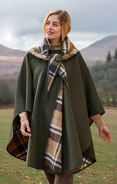 Ladies Wool Rich Double-Faced Hood Cape
