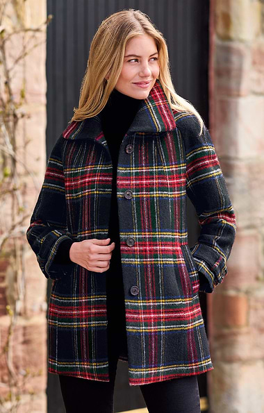 Ladies British Tweed Midi Raglan Coat