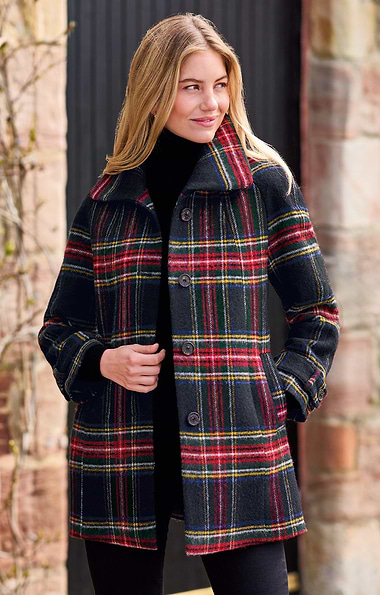 Ladies British Tweed Midi Raglan Coat