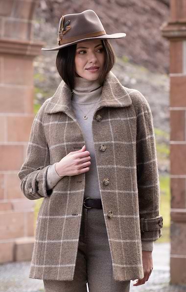 Ladies British Tweed Midi Raglan Coat