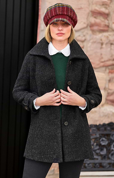 Ladies British Tweed Midi Raglan Coat