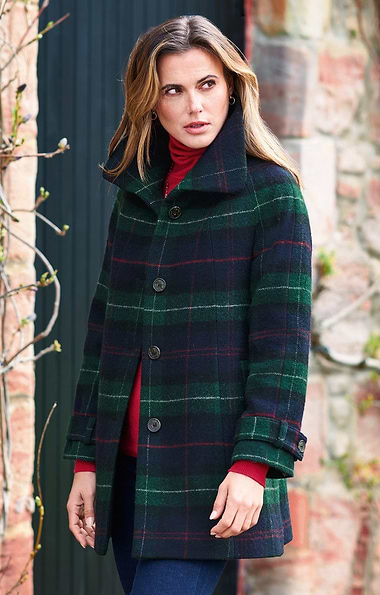 Ladies British Tweed Midi Raglan Coat