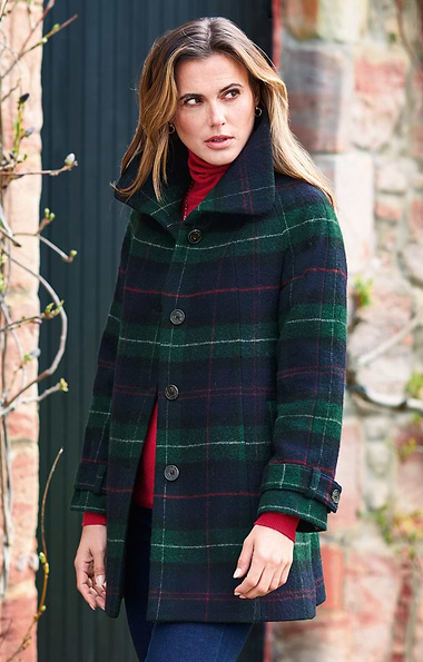 Ladies British Tweed Midi Raglan Coat