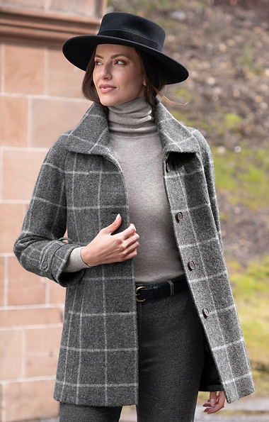 Ladies British Tweed Midi Raglan Coat