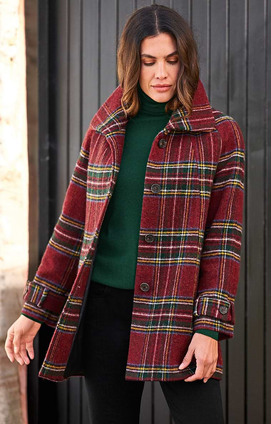 Ladies British Tweed Midi Raglan Coat