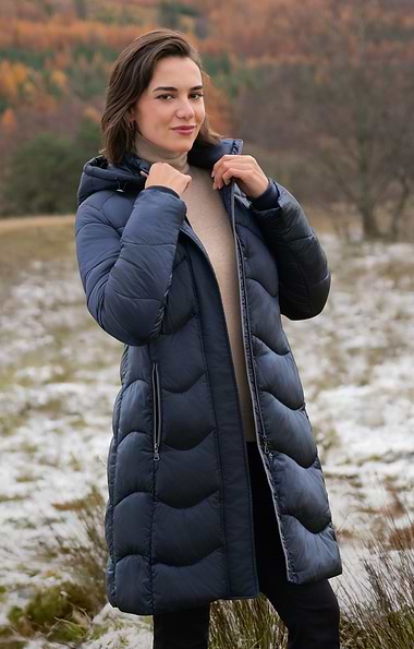 Ladies Three Quarter Length Shiny Wave Quilt Coat