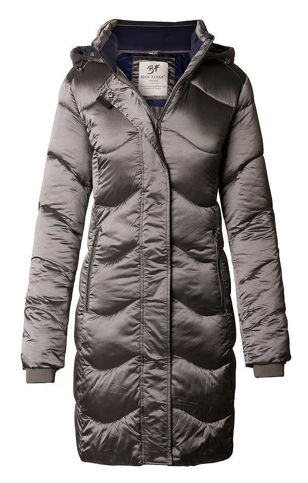 Ladies Three Quarter Length Shiny Wave Quilt Coat