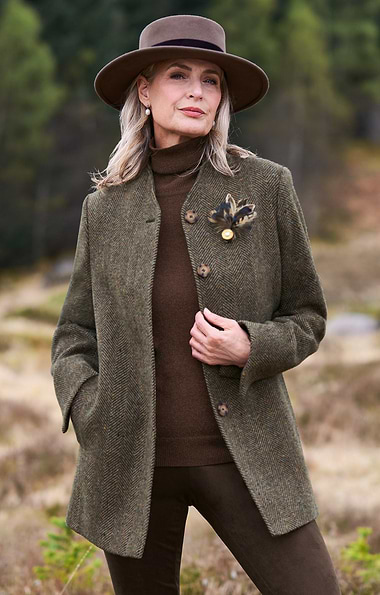 Ladies Donegal Tweed Covered Placket Coat
