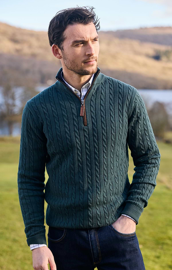 Men's Schoffel Calton Cotton Cashmere Cable Quarter Zip Jumper