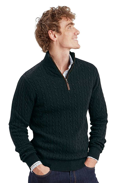 Men's Schoffel Calton Cotton Cashmere Cable Quarter Zip Jumper