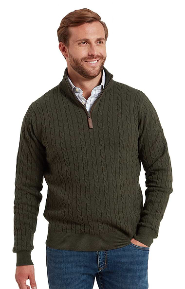 Men's Schoffel Calton Cotton Cashmere Cable Quarter Zip Jumper