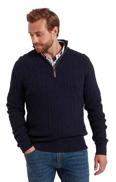 Men's Schoffel Calton Cotton Cashmere Cable Quarter Zip Jumper