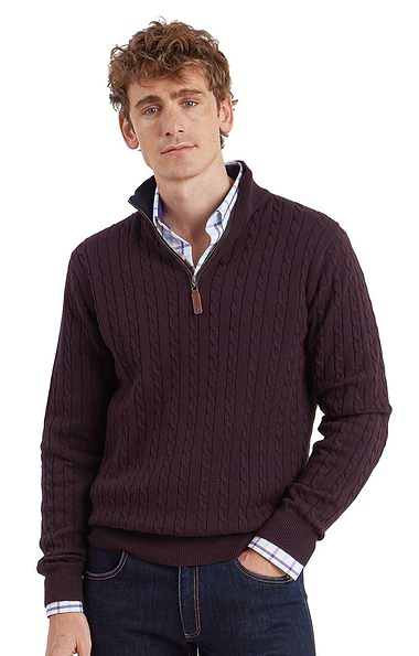 Men's Schoffel Calton Cotton Cashmere Cable Quarter Zip Jumper