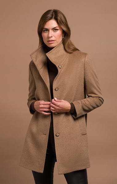 Ladies Funnel Cashmere Coat